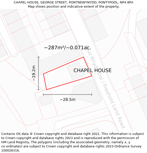 CHAPEL HOUSE, GEORGE STREET, PONTNEWYNYDD, PONTYPOOL, NP4 8PA: Plot and title map