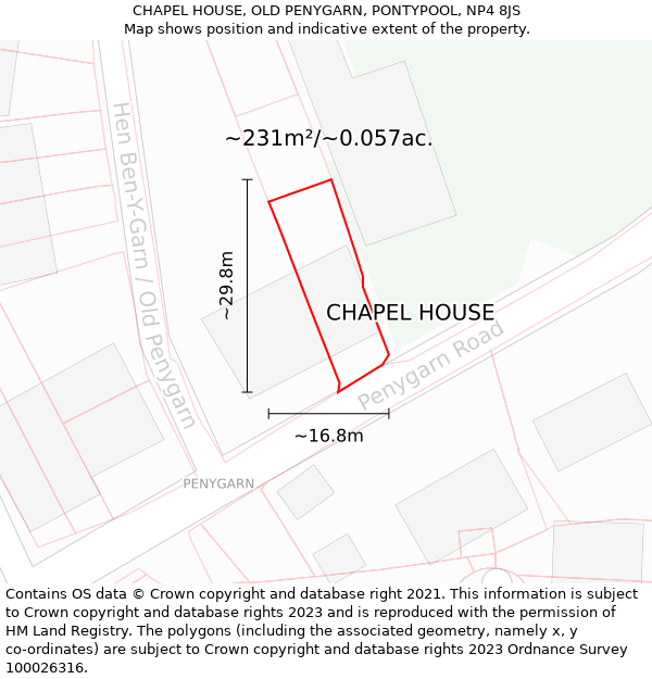 CHAPEL HOUSE, OLD PENYGARN, PONTYPOOL, NP4 8JS: Plot and title map