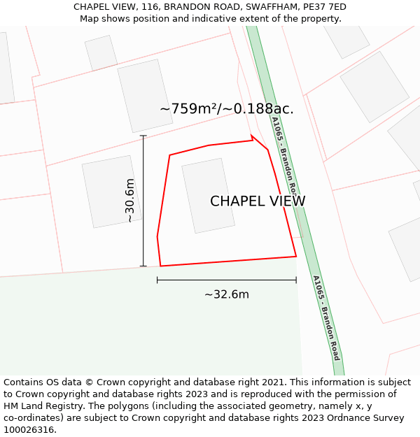 CHAPEL VIEW, 116, BRANDON ROAD, SWAFFHAM, PE37 7ED: Plot and title map