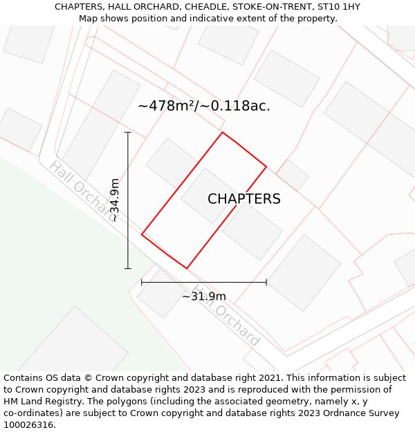 CHAPTERS, HALL ORCHARD, CHEADLE, STOKE-ON-TRENT, ST10 1HY: Plot and title map