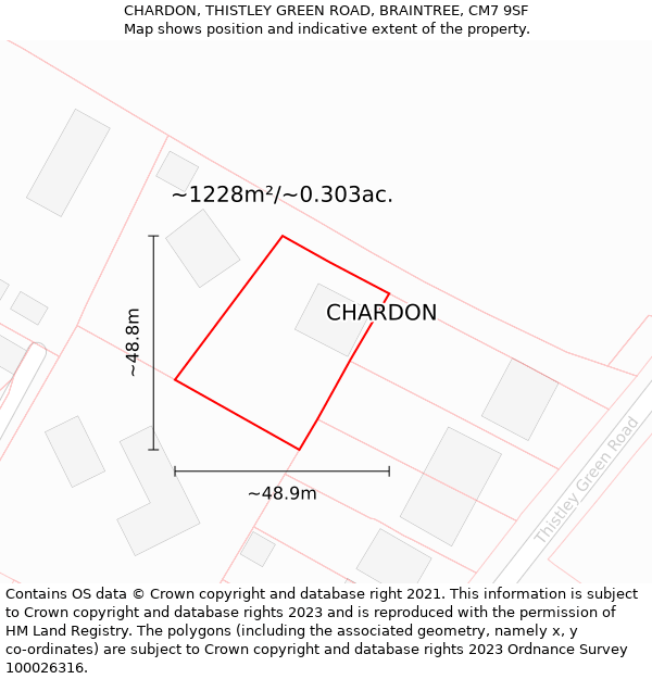 CHARDON, THISTLEY GREEN ROAD, BRAINTREE, CM7 9SF: Plot and title map