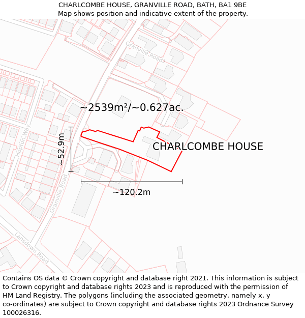 CHARLCOMBE HOUSE, GRANVILLE ROAD, BATH, BA1 9BE: Plot and title map