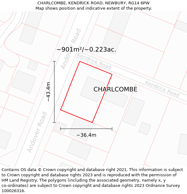 CHARLCOMBE, KENDRICK ROAD, NEWBURY, RG14 6PW: Plot and title map