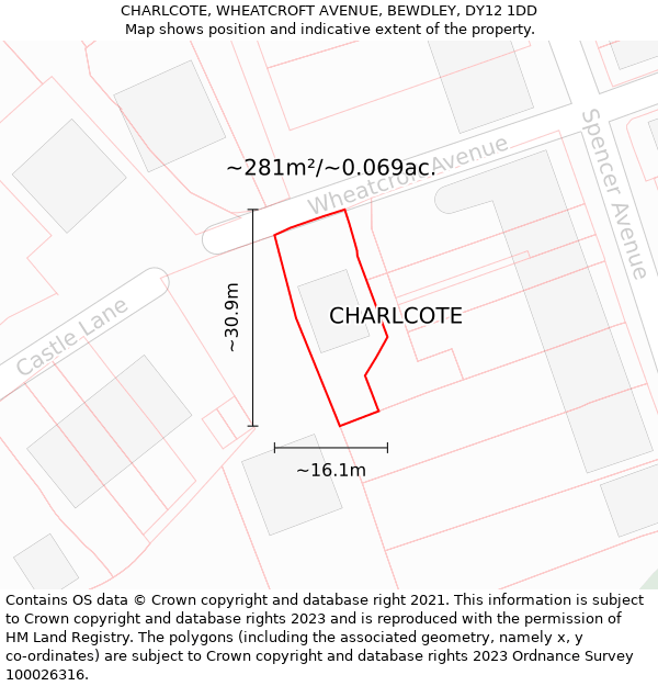 CHARLCOTE, WHEATCROFT AVENUE, BEWDLEY, DY12 1DD: Plot and title map