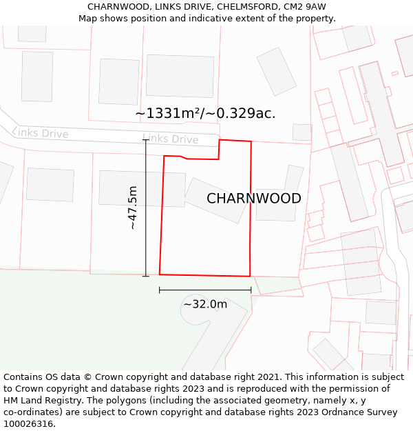 CHARNWOOD, LINKS DRIVE, CHELMSFORD, CM2 9AW: Plot and title map