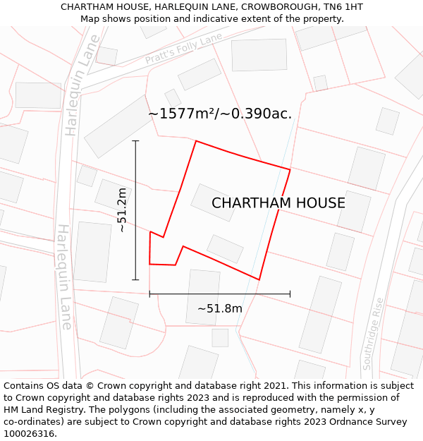 CHARTHAM HOUSE, HARLEQUIN LANE, CROWBOROUGH, TN6 1HT: Plot and title map