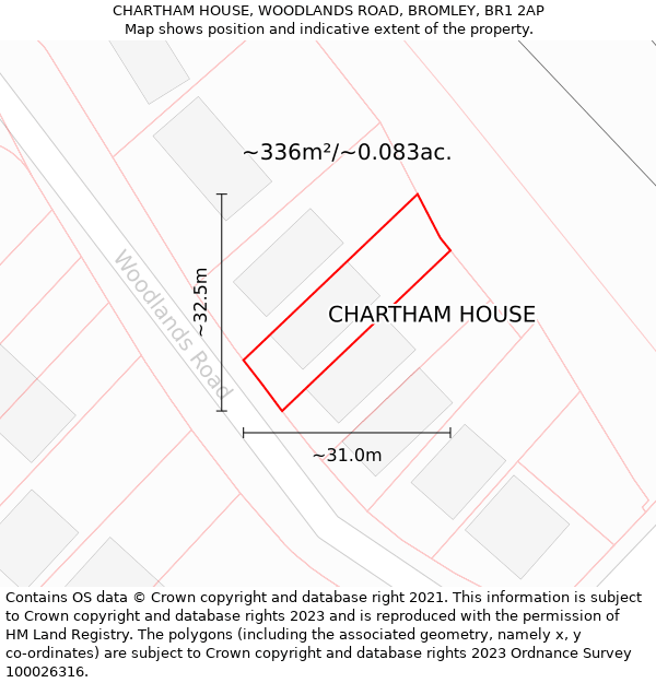 CHARTHAM HOUSE, WOODLANDS ROAD, BROMLEY, BR1 2AP: Plot and title map
