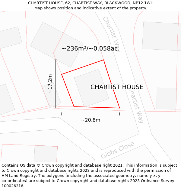 CHARTIST HOUSE, 62, CHARTIST WAY, BLACKWOOD, NP12 1WH: Plot and title map