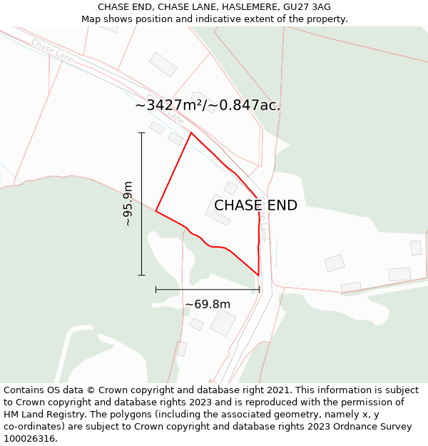 CHASE END, CHASE LANE, HASLEMERE, GU27 3AG: Plot and title map