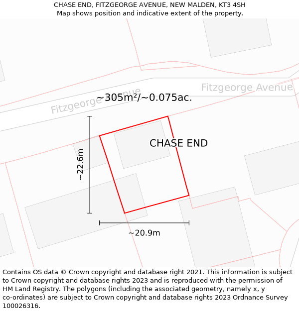 CHASE END, FITZGEORGE AVENUE, NEW MALDEN, KT3 4SH: Plot and title map