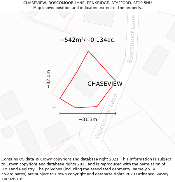 CHASEVIEW, BOSCOMOOR LANE, PENKRIDGE, STAFFORD, ST19 5NU: Plot and title map