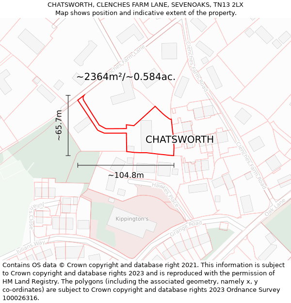 CHATSWORTH, CLENCHES FARM LANE, SEVENOAKS, TN13 2LX: Plot and title map