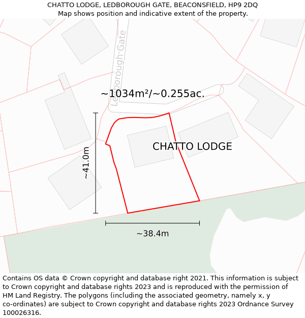 CHATTO LODGE, LEDBOROUGH GATE, BEACONSFIELD, HP9 2DQ: Plot and title map