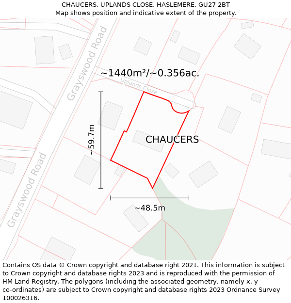 CHAUCERS, UPLANDS CLOSE, HASLEMERE, GU27 2BT: Plot and title map