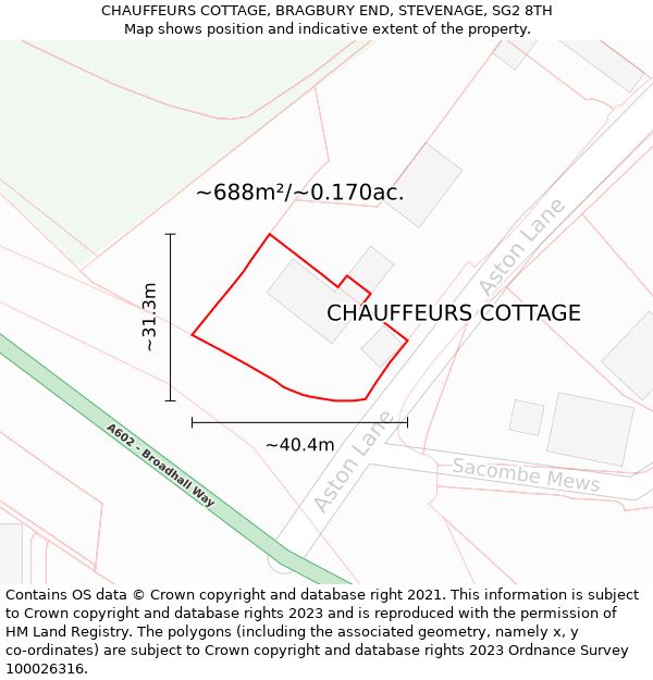 CHAUFFEURS COTTAGE, BRAGBURY END, STEVENAGE, SG2 8TH: Plot and title map