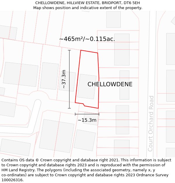 CHELLOWDENE, HILLVIEW ESTATE, BRIDPORT, DT6 5EH: Plot and title map