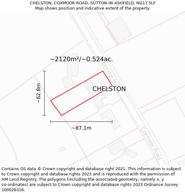 CHELSTON, COXMOOR ROAD, SUTTON-IN-ASHFIELD, NG17 5LF: Plot and title map