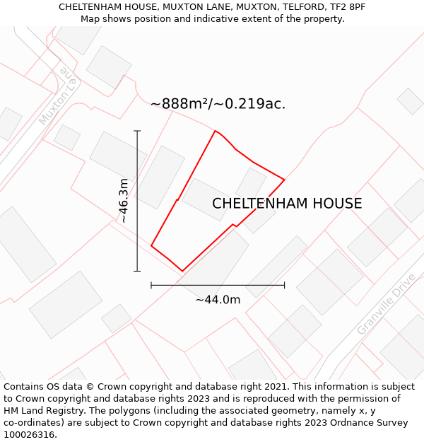 CHELTENHAM HOUSE, MUXTON LANE, MUXTON, TELFORD, TF2 8PF: Plot and title map