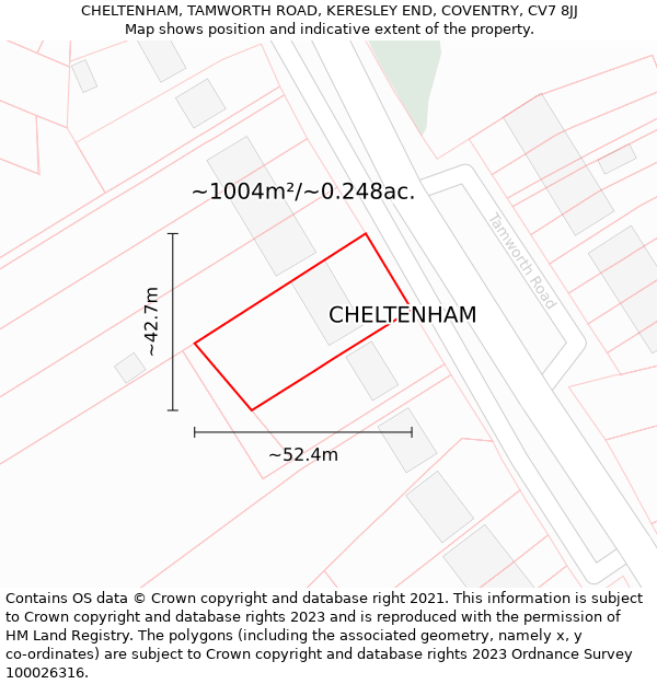 CHELTENHAM, TAMWORTH ROAD, KERESLEY END, COVENTRY, CV7 8JJ: Plot and title map