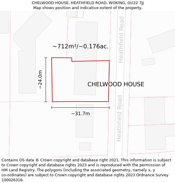 CHELWOOD HOUSE, HEATHFIELD ROAD, WOKING, GU22 7JJ: Plot and title map