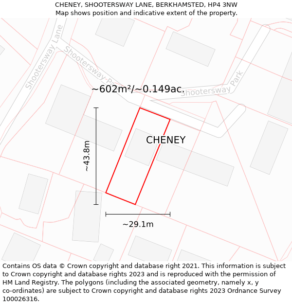 CHENEY, SHOOTERSWAY LANE, BERKHAMSTED, HP4 3NW: Plot and title map