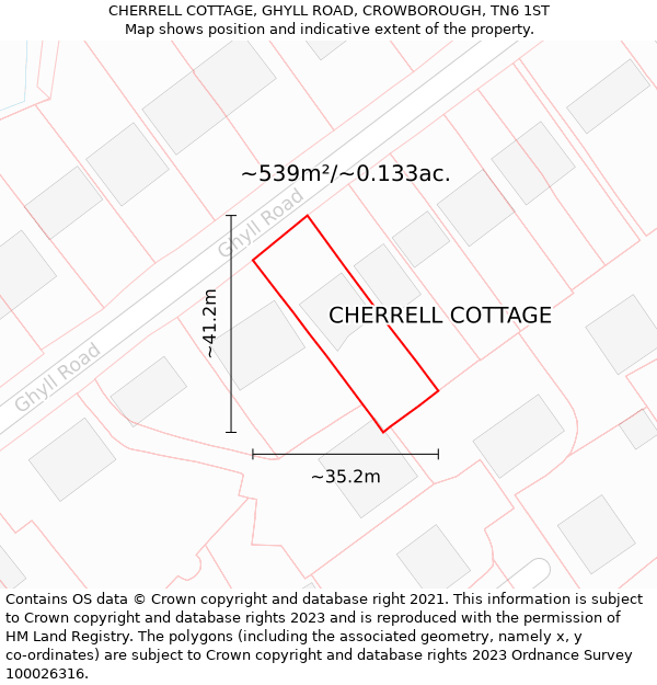 CHERRELL COTTAGE, GHYLL ROAD, CROWBOROUGH, TN6 1ST: Plot and title map