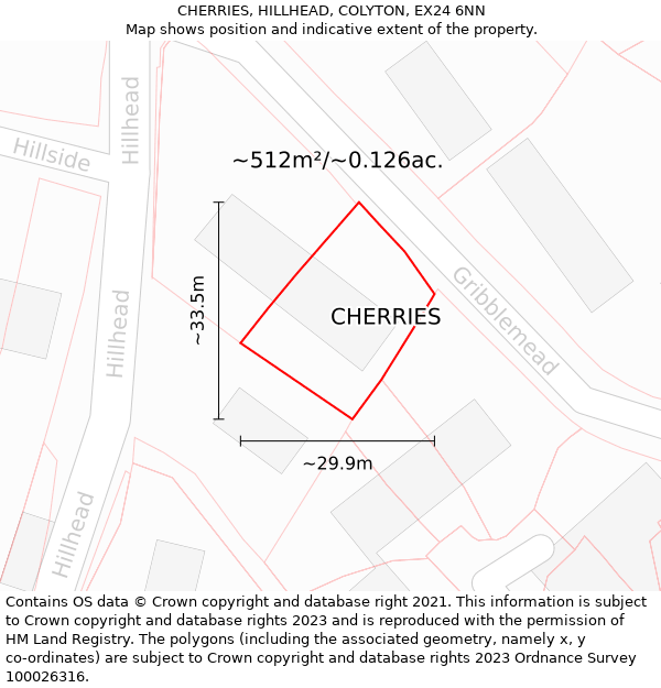 CHERRIES, HILLHEAD, COLYTON, EX24 6NN: Plot and title map