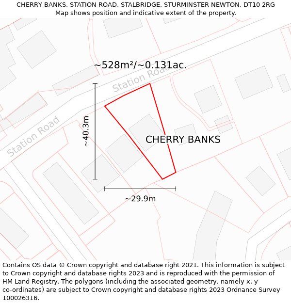 CHERRY BANKS, STATION ROAD, STALBRIDGE, STURMINSTER NEWTON, DT10 2RG: Plot and title map
