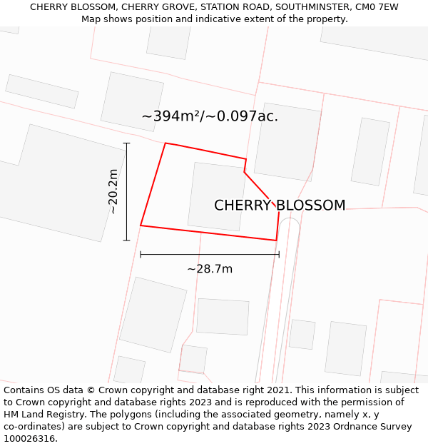 CHERRY BLOSSOM, CHERRY GROVE, STATION ROAD, SOUTHMINSTER, CM0 7EW: Plot and title map
