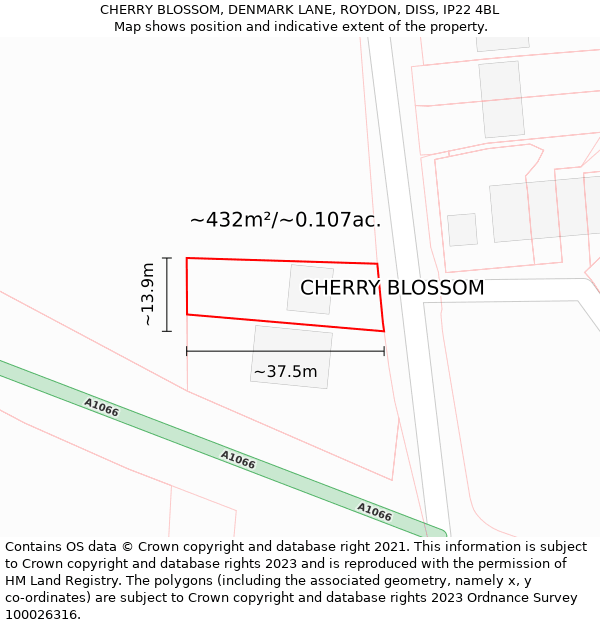 CHERRY BLOSSOM, DENMARK LANE, ROYDON, DISS, IP22 4BL: Plot and title map