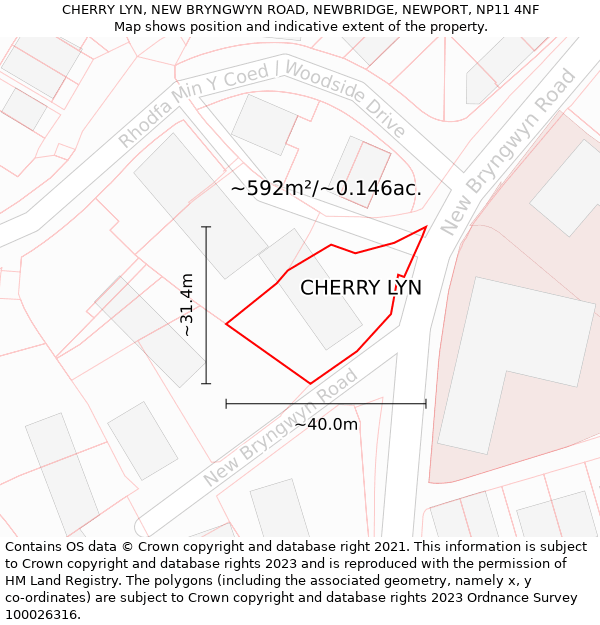 CHERRY LYN, NEW BRYNGWYN ROAD, NEWBRIDGE, NEWPORT, NP11 4NF: Plot and title map