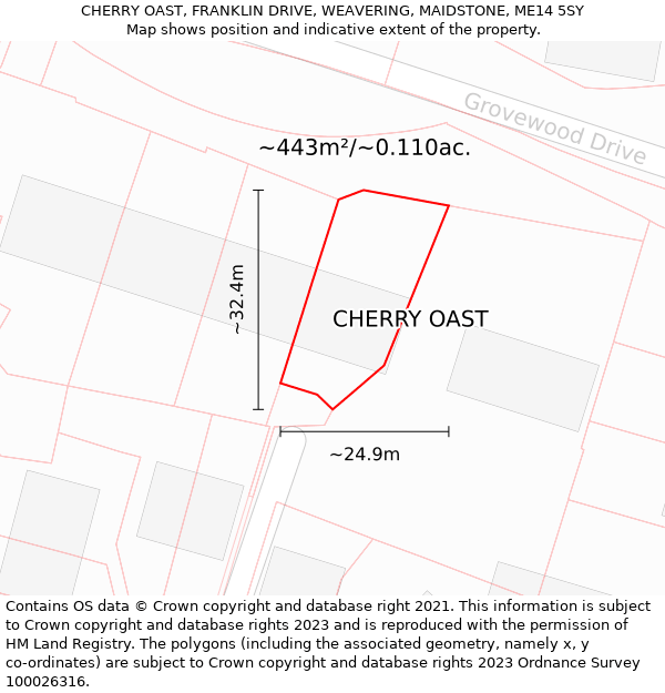 CHERRY OAST, FRANKLIN DRIVE, WEAVERING, MAIDSTONE, ME14 5SY: Plot and title map