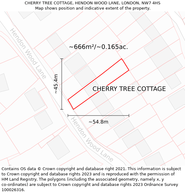CHERRY TREE COTTAGE, HENDON WOOD LANE, LONDON, NW7 4HS: Plot and title map