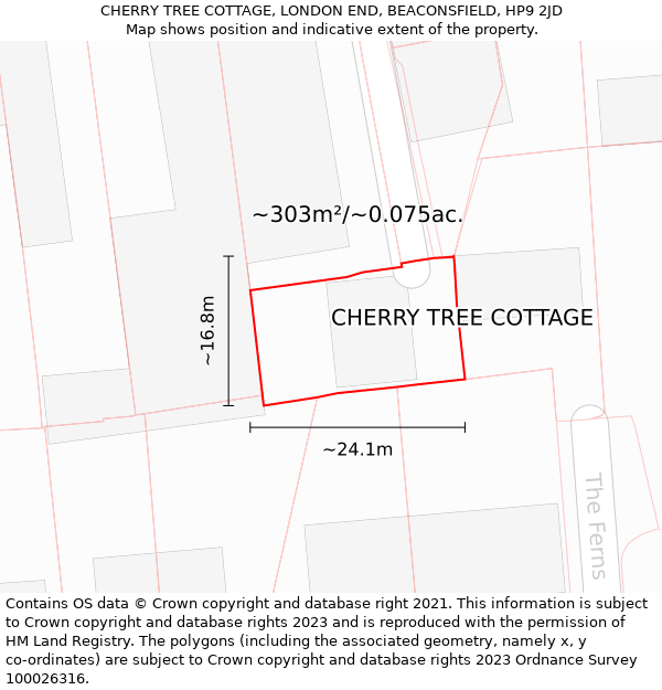 CHERRY TREE COTTAGE, LONDON END, BEACONSFIELD, HP9 2JD: Plot and title map