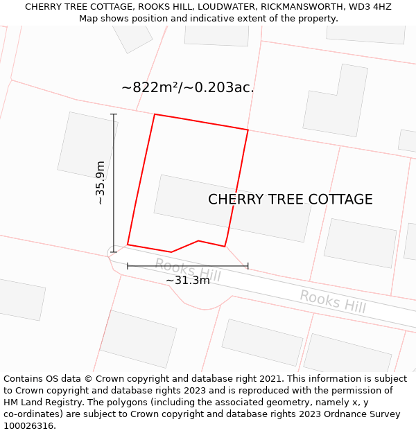 CHERRY TREE COTTAGE, ROOKS HILL, LOUDWATER, RICKMANSWORTH, WD3 4HZ: Plot and title map