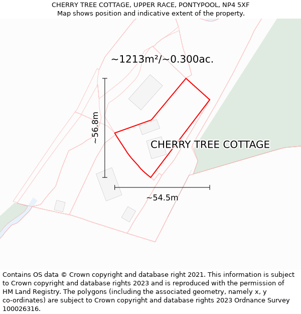 CHERRY TREE COTTAGE, UPPER RACE, PONTYPOOL, NP4 5XF: Plot and title map