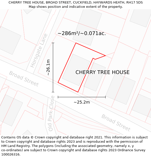 CHERRY TREE HOUSE, BROAD STREET, CUCKFIELD, HAYWARDS HEATH, RH17 5DS: Plot and title map