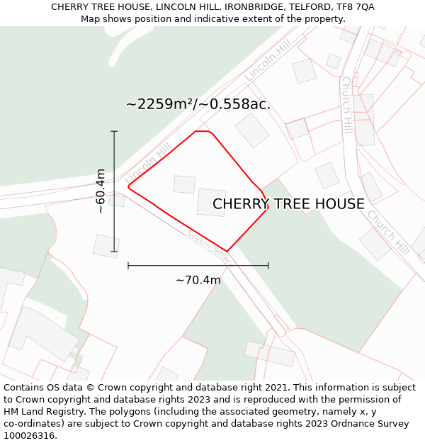 CHERRY TREE HOUSE, LINCOLN HILL, IRONBRIDGE, TELFORD, TF8 7QA: Plot and title map