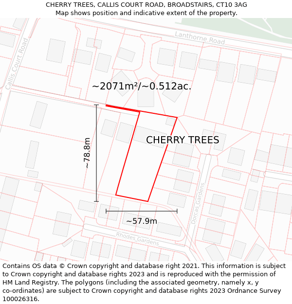 CHERRY TREES, CALLIS COURT ROAD, BROADSTAIRS, CT10 3AG: Plot and title map