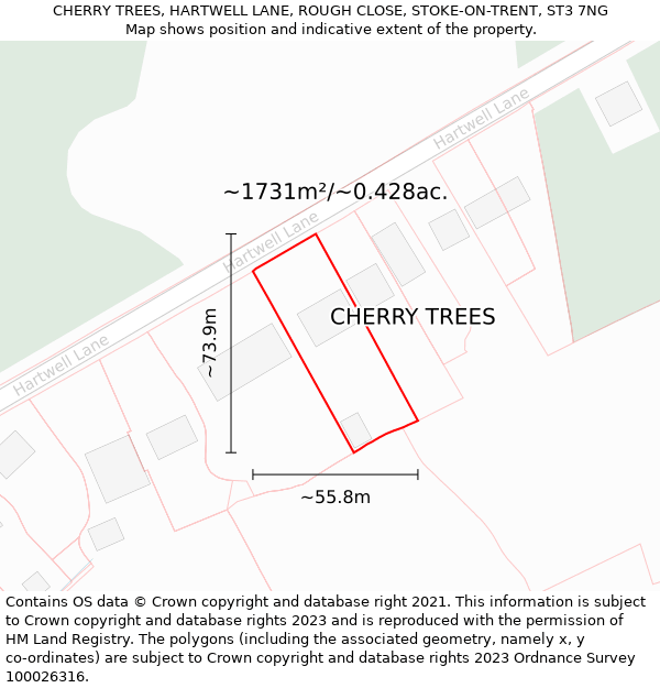 CHERRY TREES, HARTWELL LANE, ROUGH CLOSE, STOKE-ON-TRENT, ST3 7NG: Plot and title map