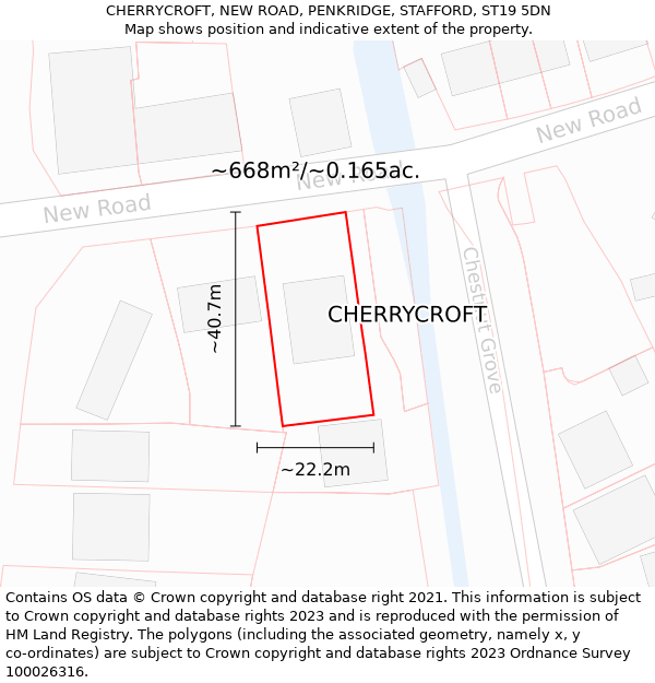 CHERRYCROFT, NEW ROAD, PENKRIDGE, STAFFORD, ST19 5DN: Plot and title map