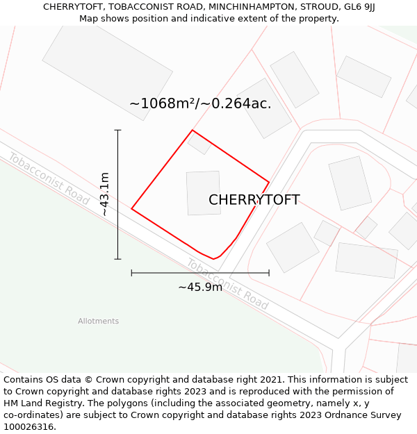 CHERRYTOFT, TOBACCONIST ROAD, MINCHINHAMPTON, STROUD, GL6 9JJ: Plot and title map