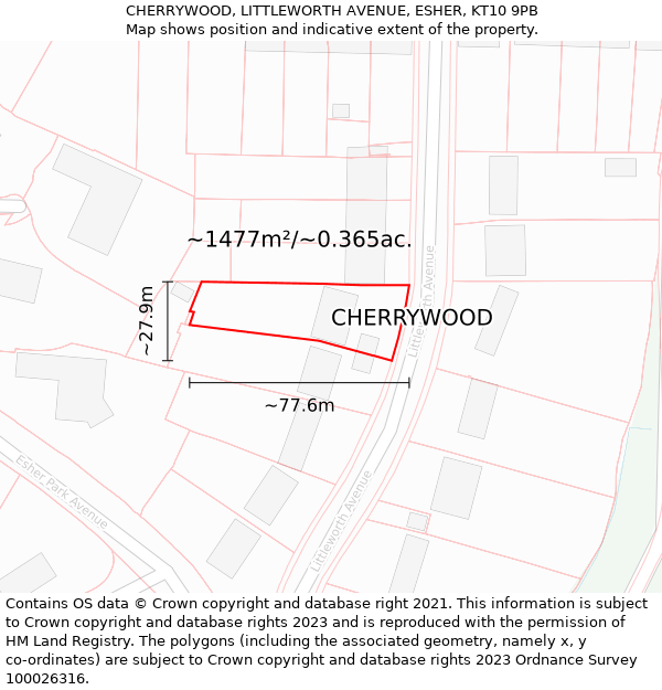 CHERRYWOOD, LITTLEWORTH AVENUE, ESHER, KT10 9PB: Plot and title map