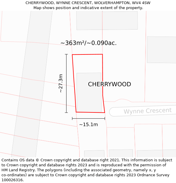 CHERRYWOOD, WYNNE CRESCENT, WOLVERHAMPTON, WV4 4SW: Plot and title map