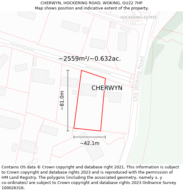 CHERWYN, HOCKERING ROAD, WOKING, GU22 7HP: Plot and title map