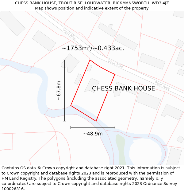 CHESS BANK HOUSE, TROUT RISE, LOUDWATER, RICKMANSWORTH, WD3 4JZ: Plot and title map
