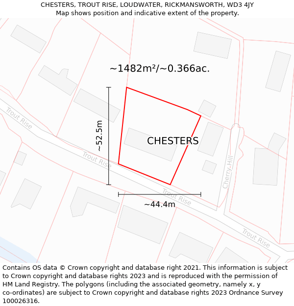 CHESTERS, TROUT RISE, LOUDWATER, RICKMANSWORTH, WD3 4JY: Plot and title map