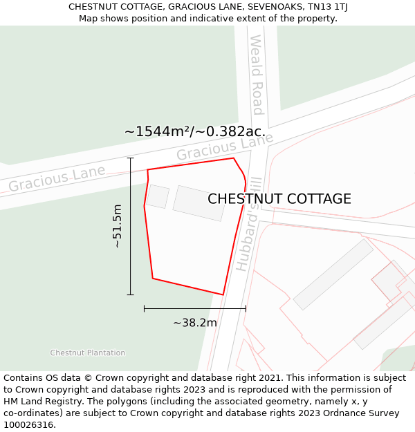 CHESTNUT COTTAGE, GRACIOUS LANE, SEVENOAKS, TN13 1TJ: Plot and title map