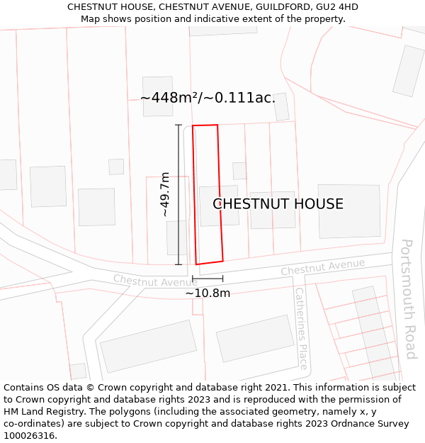 CHESTNUT HOUSE, CHESTNUT AVENUE, GUILDFORD, GU2 4HD: Plot and title map
