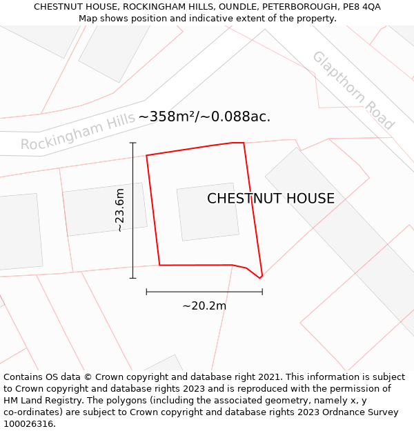 CHESTNUT HOUSE, ROCKINGHAM HILLS, OUNDLE, PETERBOROUGH, PE8 4QA: Plot and title map